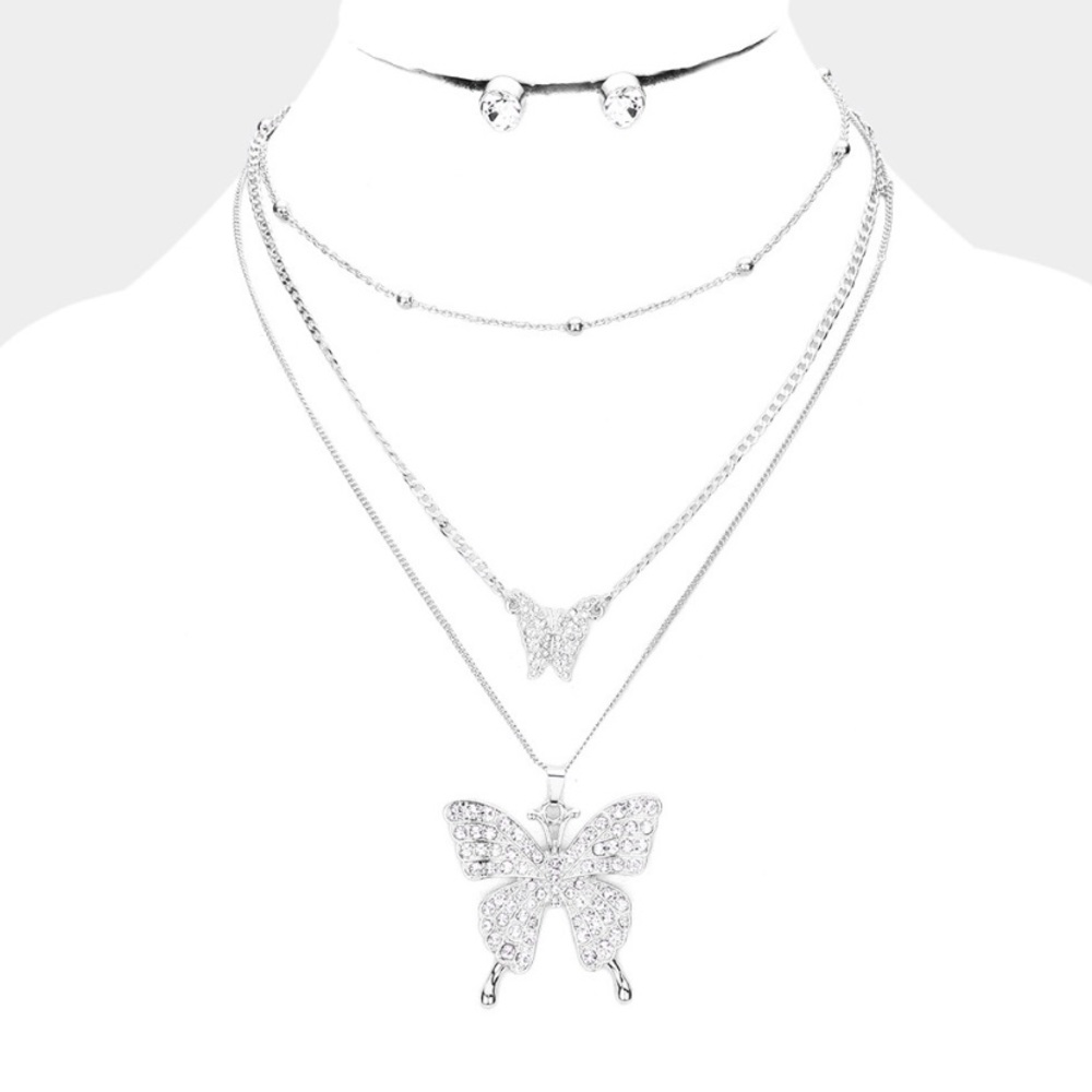 3/$30 Butterfly Multi-layered Necklace Set